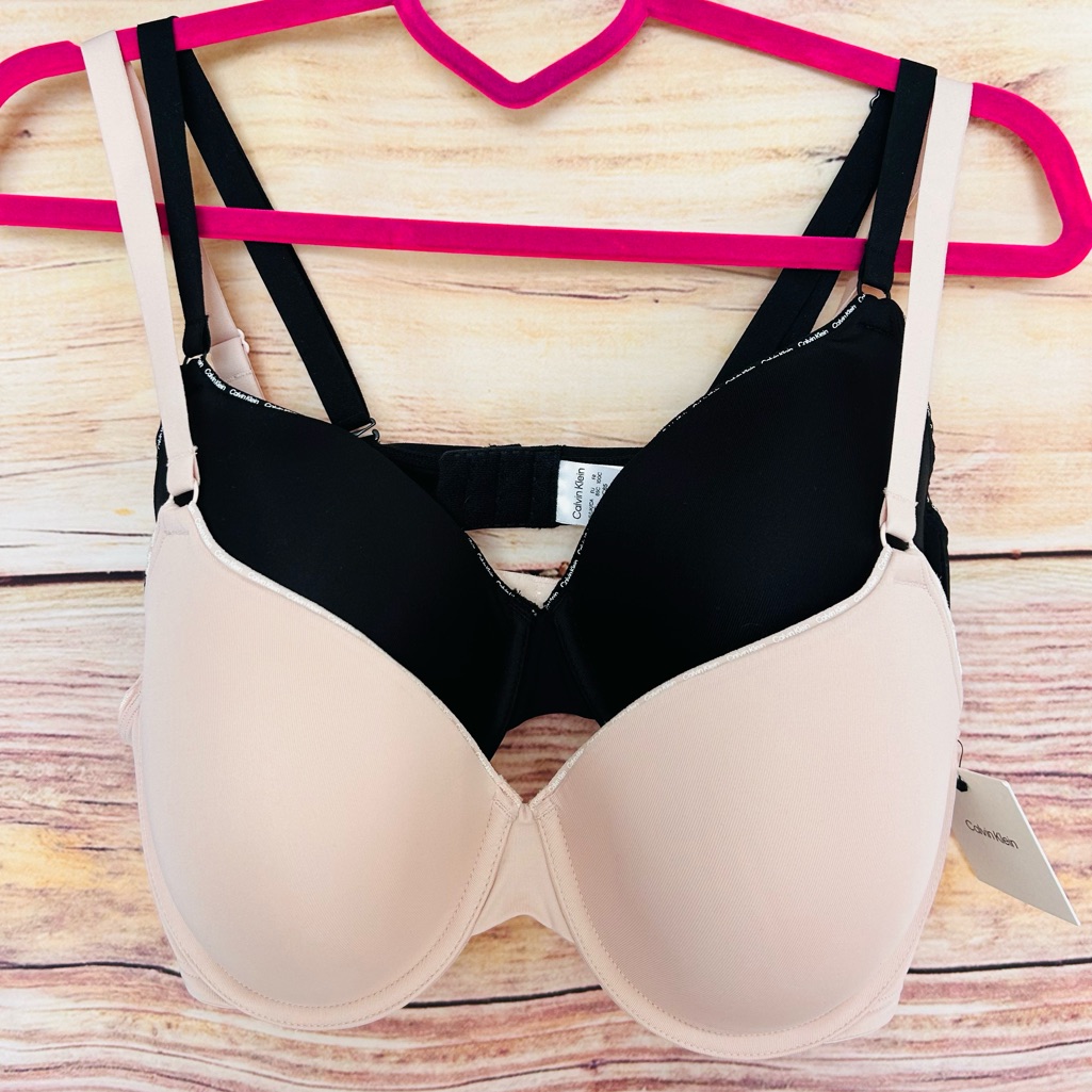 Calvin Klein Women’s Black Beige Logo Trim Underwire Bra 2pk Size 38c Nwt